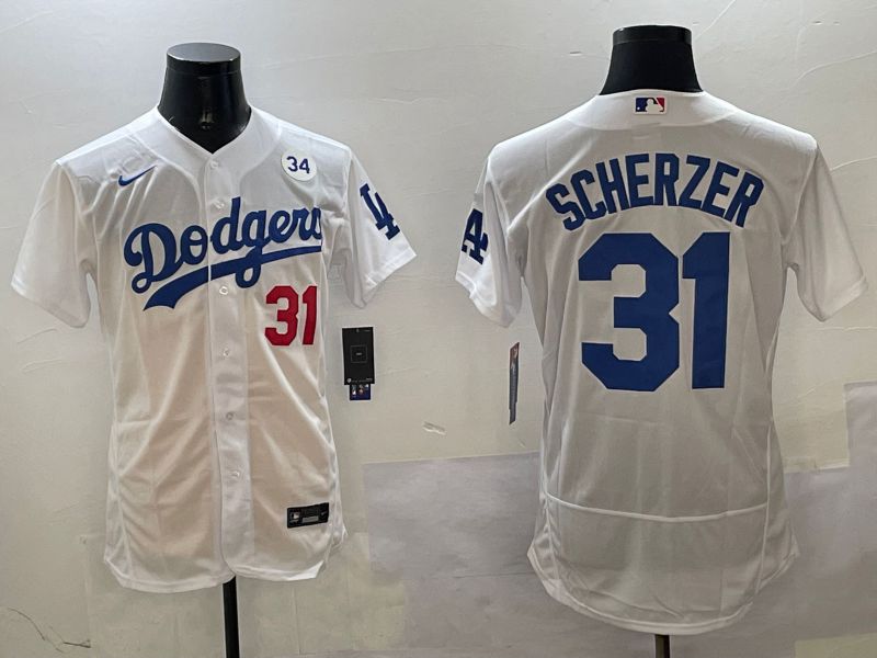 Men Los Angeles Dodgers 31 Scherzer White Elite 2025 Nike MLB Jersey style 3206